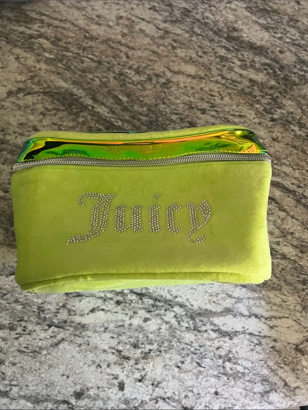Juicy Couture Lime Green Velvet Cosmetic Bag with Rhinestone Logo